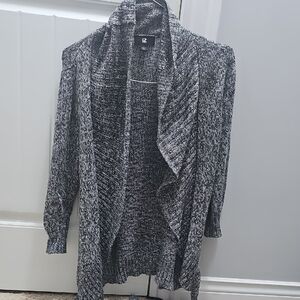 Iz Byer Black and White Open-Front Cardigan Large Has A Tie